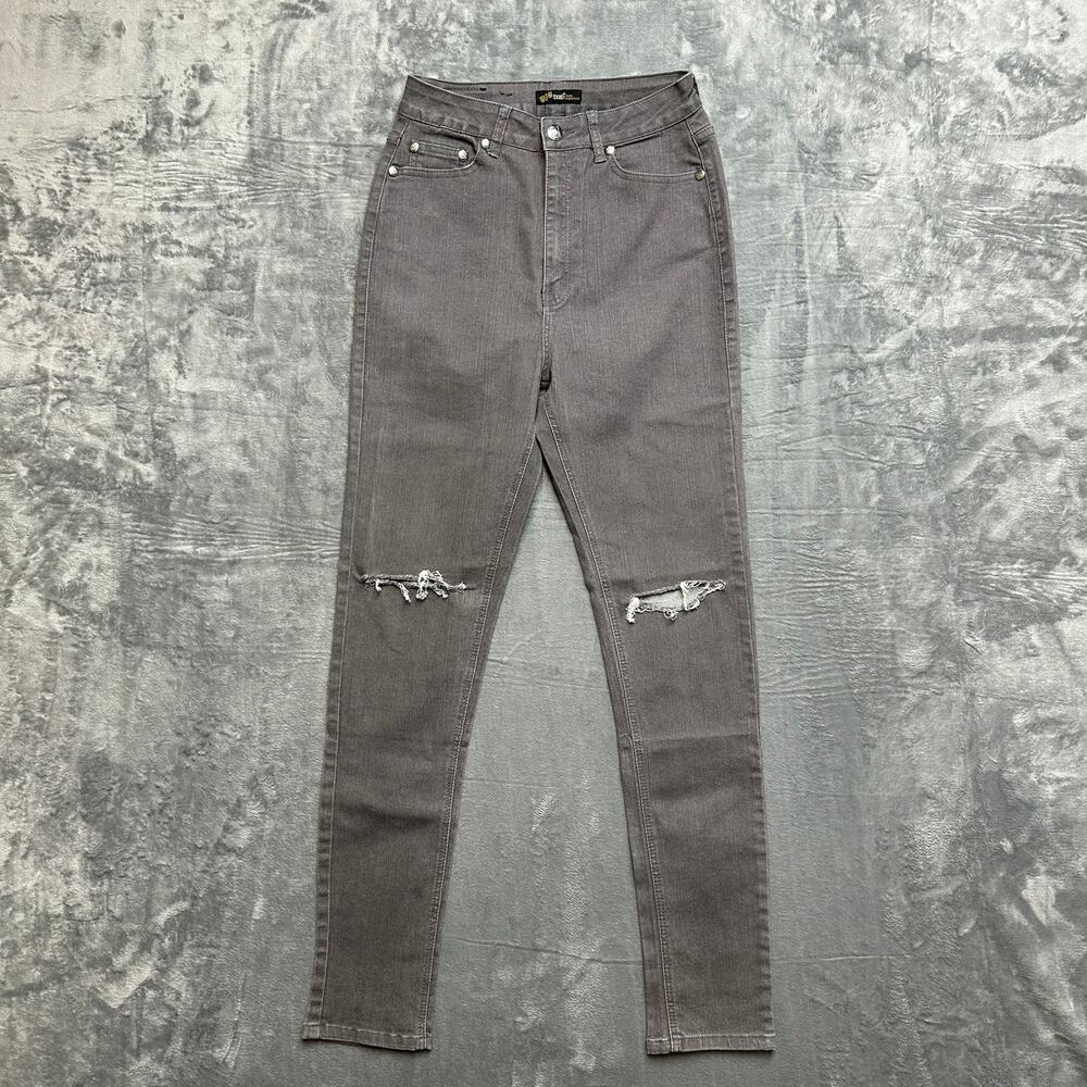 bQb Distressed Skinny Jeans Women's Size 11 Gray Denim‎